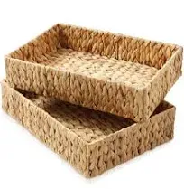 Set of 2 Hyacinth Storage Baskets, Woven Wicker Bathroom Storage Bin Organizers