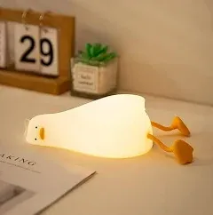 HAPPYBAG LED Lying Flat Duck Night Light, 3 Level Dimmable Nursery Nightlight,Cute Lamps Silicone Squishy Light Up Duck,Rechargeable Bedside Touch Lamp for Breastfeeding Toddler Baby Kids Decor