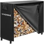 Heavy Duty Indoor Outdoor Firewood Storage Log Rack with Cover Combo Set Black