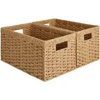 StorageWorks Round Paper Rope Storage Baskets, Rectangular Wicker Baskets with Built-in Handles, Medium, 13 x 8 x 7 Inches, 2-Pack