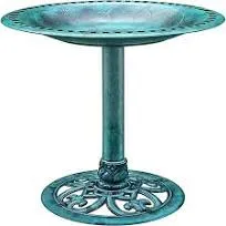 28 Inch Height Polyresin Lightweight Antique Outdoor Garden Bird Bath Green