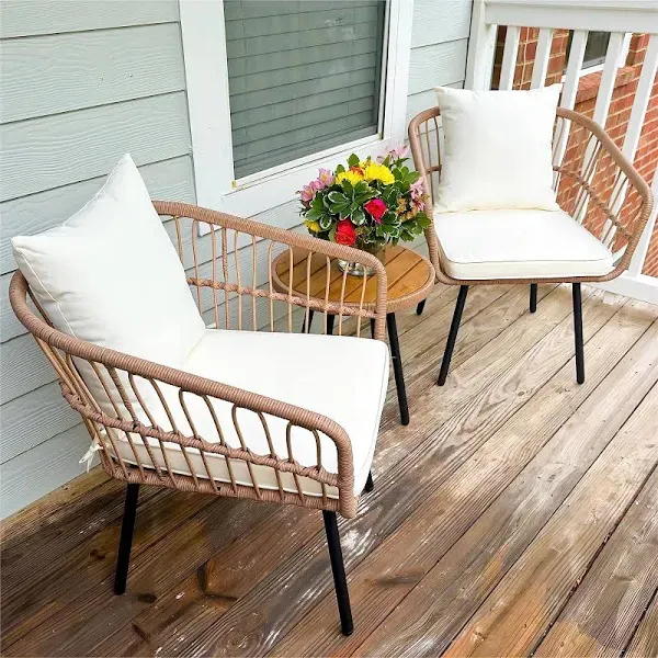 YITAHOME Wicker 3-Piece Outdoor Bistro Set All-Weather Patio Conversation Set for Balcony