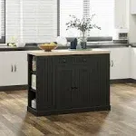 HOMCOM 47" Farmhouse Style Kitchen Island Storage Cabinet w/ Drop Leaf Table Countertop - Black