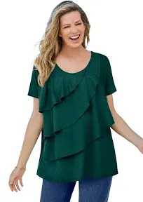 Woman Within Women's Plus Size Ruffle Tee