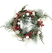 Frosted Pine and Berries Winter Foliage Mini Christmas Wreath - 10" - Unlit