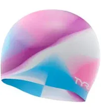 TYR~YOUTH FIT  (10+)~Yellow / Pink Junior Tie Dye Graphic Silicone Swim Cap