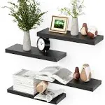 Set of 4 Black Floating Wall Mount Shelves