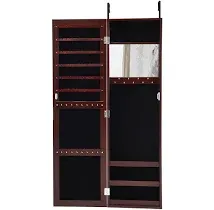 Wall Door Mounted Mirrored Jewelry Cabinet Storage Organizer-Black | Costway