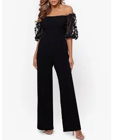 Xscape Womens Applique Off-The-Shoulder Jumpsuit