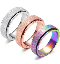 LAOYOU Stainless Steel Glitter Fidget Spinner Ring Set