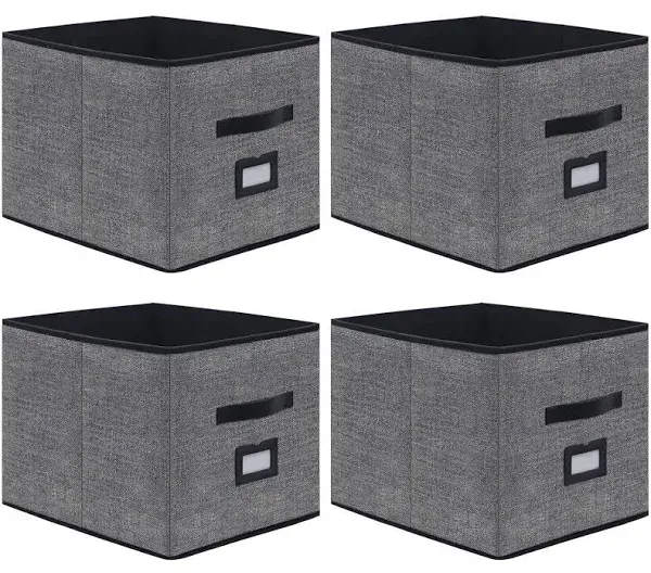 Onlyeasy Extra Large Cloth Storage Bins Foldable Cube Storage Bin 4 Pack - Fabric Cube Organizers Container Drawers with Dual Handles for Shelves, 13" W x 15" D x 13" H, Linen-Like Grey, 7MXDBXL04PLP