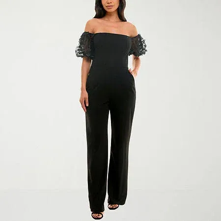 Xscape Womens Applique Off-The-Shoulder Jumpsuit Black 10