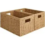 StorageWorks Round Paper Rope Storage Baskets, Rectangular Wicker Baskets with Built-in Handles, Medium, 13 x 8.3 x 7.1, 2-Pack