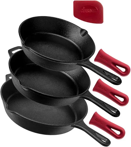 Cuisinel Cast Iron Skillet Set - 8&#034; + 10&#034; + 12&#034; Camping Cookware