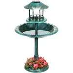 Best Choice Products Solar Outdoor Bird Bath Pedestal Fountain Garden Decoration w/ Fillable Planter Base - Green