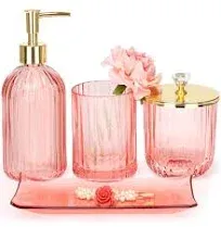 Bathroom Accessories Set 4 Pcs Glass Bathroom Accessories Sets Complete w/Lotion Soap Dispenser