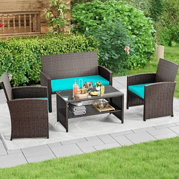 YITAHOME 4-Piece Patio Furniture Wicker Outdoor Bistro Set, All-Weather Rattan Conversation Loveseat Chairs for Backyard, Balcony and Deck with Soft