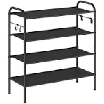 26.7" Wide 4-Tier Fabric Shoe Rack with 4 Hooks Ink Black