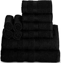 COTTON CRAFT Popcorn Towel Set - Luxurious 10 Piece Towel Set - 100% Cotton - Soft Absorbent 600 GSM Bathroom Towels - 2 Large Bath Towel 4 Hand Towel 4 Wash Cloth - Hotel Spa Shower Pool Dorm - Black