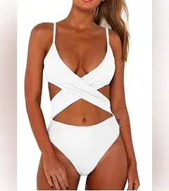 Women&#x27;s Sexy Criss Cross High Waisted Cut Out One Piece Monokini Swimsuit