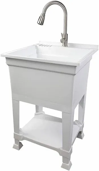 UTILITYSINKS 999-7000 24" Compact Workshop Freestanding Laundry Sink with Faucet