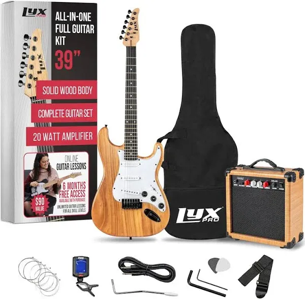 LyxPro 39" Stratocaster Electric Guitar Beginner Kit - Natural