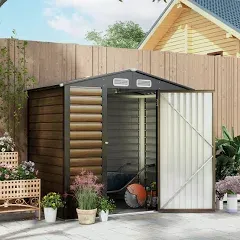 Outsunny 6' x 4' Metal Outdoor Storage Shed, Garden Tool Shed with Ventilation Slots for Backyard, Patio, Lawn, Oak Colored