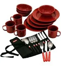 Coleman 24-Piece Speckled Enamelware Cook Set - Red