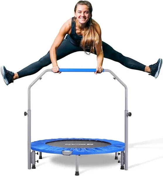 40&#034; Foldable Mini Trampoline, Fitness Rebounder with Adjustable Foam Handle, Exe