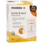 Medela Pump &amp; Save Breast Milk Storage Bags, 20 Count Pack, Breastmilk NIB