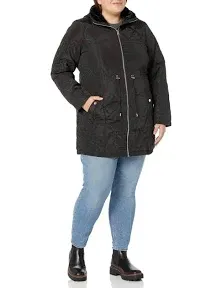 EVANS Women's Plus Size Coat Fur Collar Padded