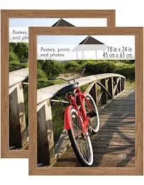 MCS Museum Poster Frame 18x24 Medium Oak, Vertical & Horizontal Wall Hanging Large Picture Frame for Photos, Posters & Art Prints (2-Pack)