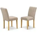 East West Furniture ABP4T04 Abbott Parson Dining Chairs - Light Tan Linen Fabric Padded Dinette Chairs, Set of 2, Oak