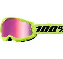 100% Strata 2 Goggle Neon Yellow Mirror Pink Lens