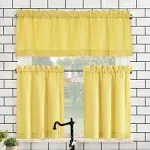 No. 918 Martine Microfiber Semi-Sheer Rod Pocket Kitchen Curtain Valance and Tiers Set - Yellow - 54" x 24"