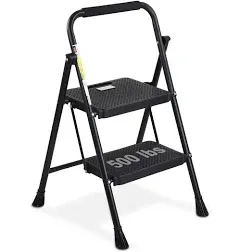 Folding 2 Step Ladder W/ Wide Anti-Slip Pedal Alloy Steel Portable Load 500 Lbs