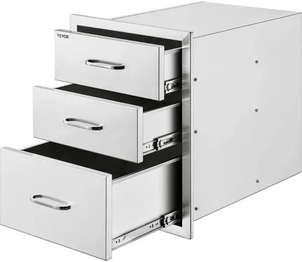 VEVOR 18x23 Inch Outdoor Kitchen Stainless Steel Triple Access BBQ Drawers with Chrome Handle