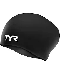 TYR Long Hair Silicone Swimming Cap Black G-BB Hypoallergenic Head Hat