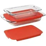 Pyrex Easy Grab 4-Piece Value Pack Includes 1 3-qt Oblong 1 2-qt Oblong with Red Plastic Covers