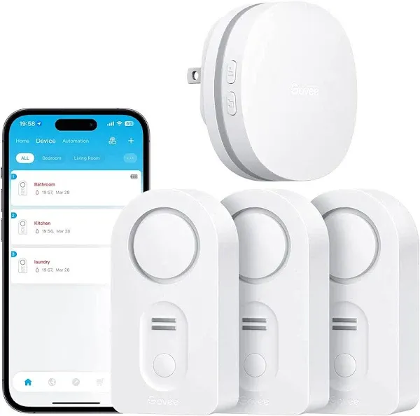 Govee Wifi Water Sensor 3 Pack, 100Db Adjustable Alarm And App Alerts, Leak And 