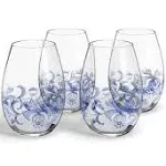 Spode Blue Italian Set of 4 (19 oz) Stemless Wine Glasses