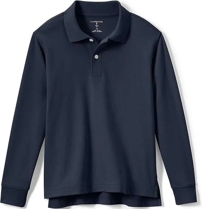 Lands' End School Uniform Kids Long Sleeve Interlock Polo Shirt