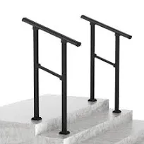 LOVMOR 2 Pack 2 Step Hand Rails for Outdoor Steps, Wrought Iron Railing, Exterior Hand Railing for Steps, Porch Railing Kit