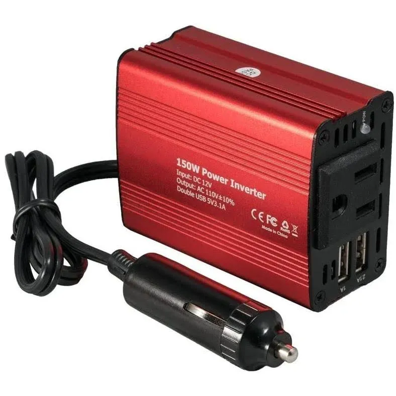 150W Car Power Inverter 12V DC to 110V AC Converter with 3.1a Dual USB Car Charger