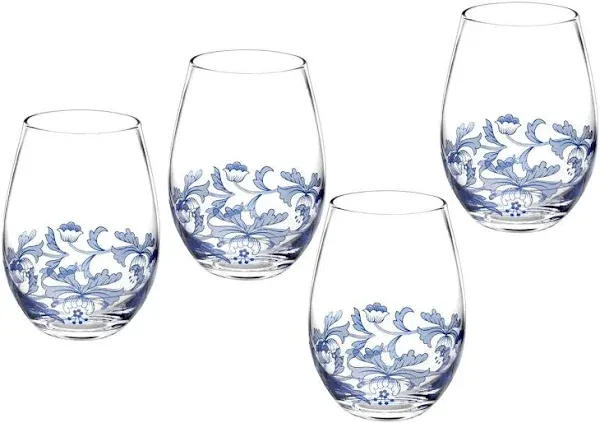 Spode Blue Italian Stemless Wine Glasses | Set of 4 | 19-Ounce Capacity | Red or