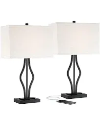 Ally Modern Table Lamps 26 1/2&#034; High Set of 2 Black with USB Port for Bedroom