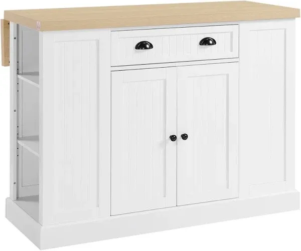 Homcom Fluted-Style Wooden Kitchen Island Countertop with Drop Leaf