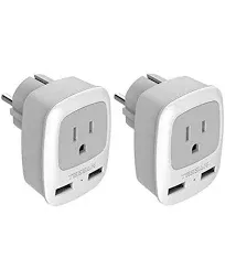 TESSAN Type E/F Germany European Adapter 2 Pack, Schuko France Travel Power Plug