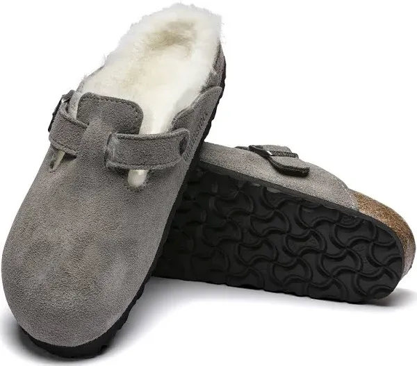 Birkenstock Boston Shearling Suede Stone Coin