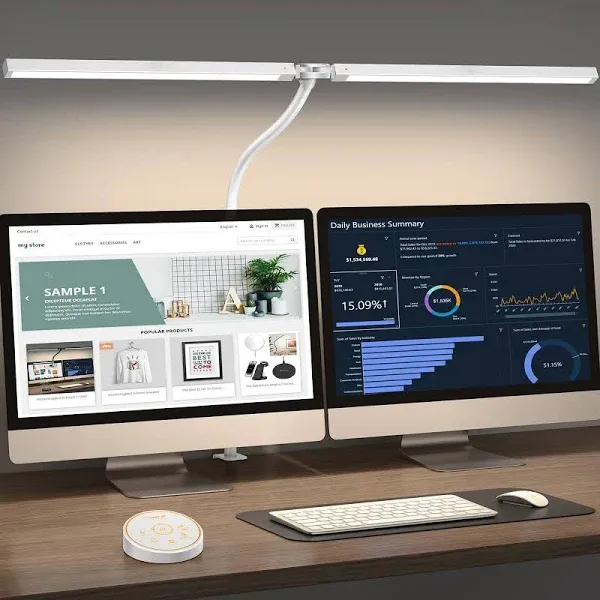 Led Desk Lamp for Office Home - Eye Caring Architect Lamp with Clamp,Dual Screen